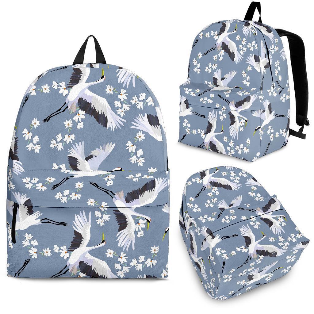 Heron Floral Pattern Print Backpack-grizzshop