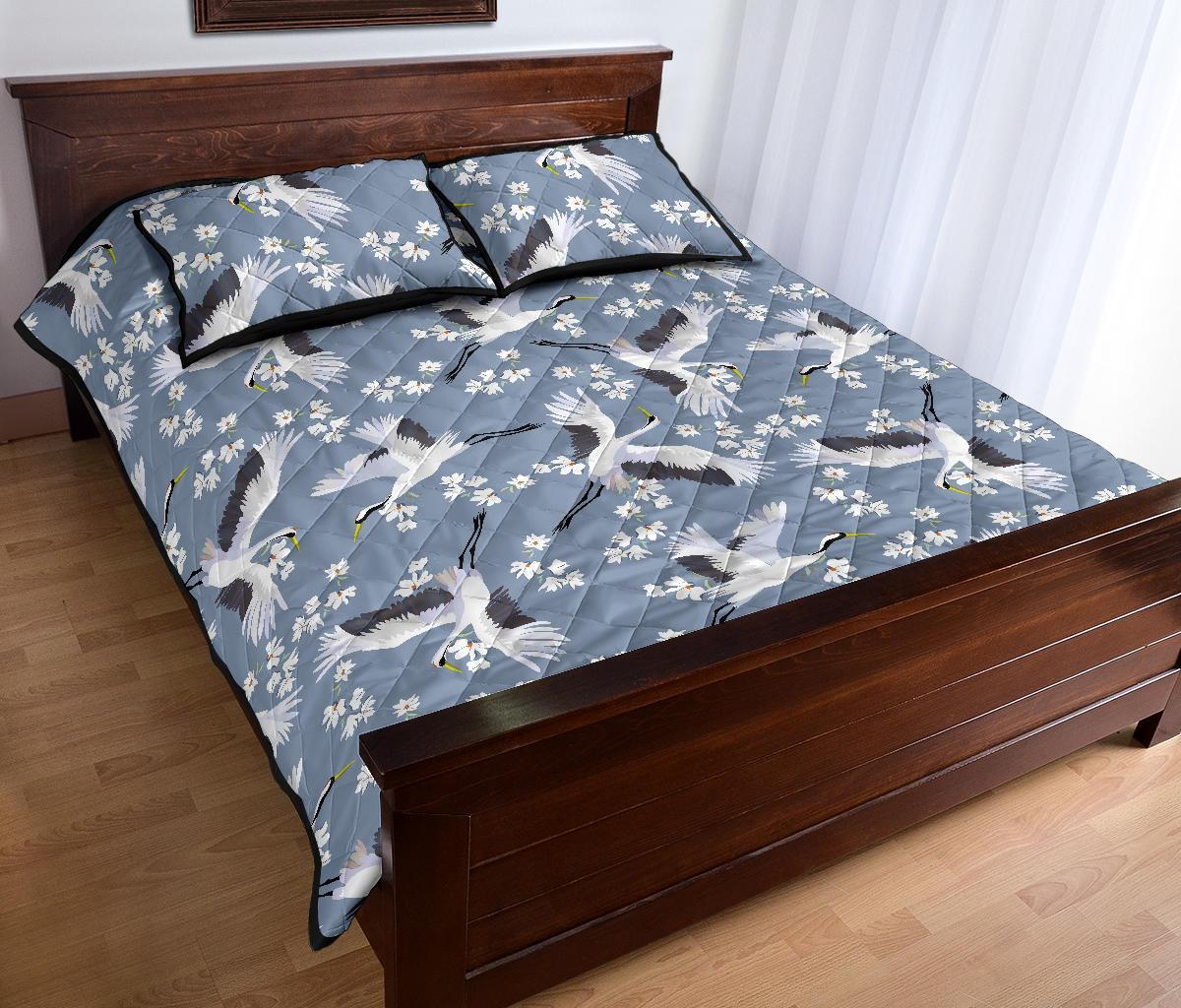 Heron Floral Pattern Print Bed Set Quilt-grizzshop