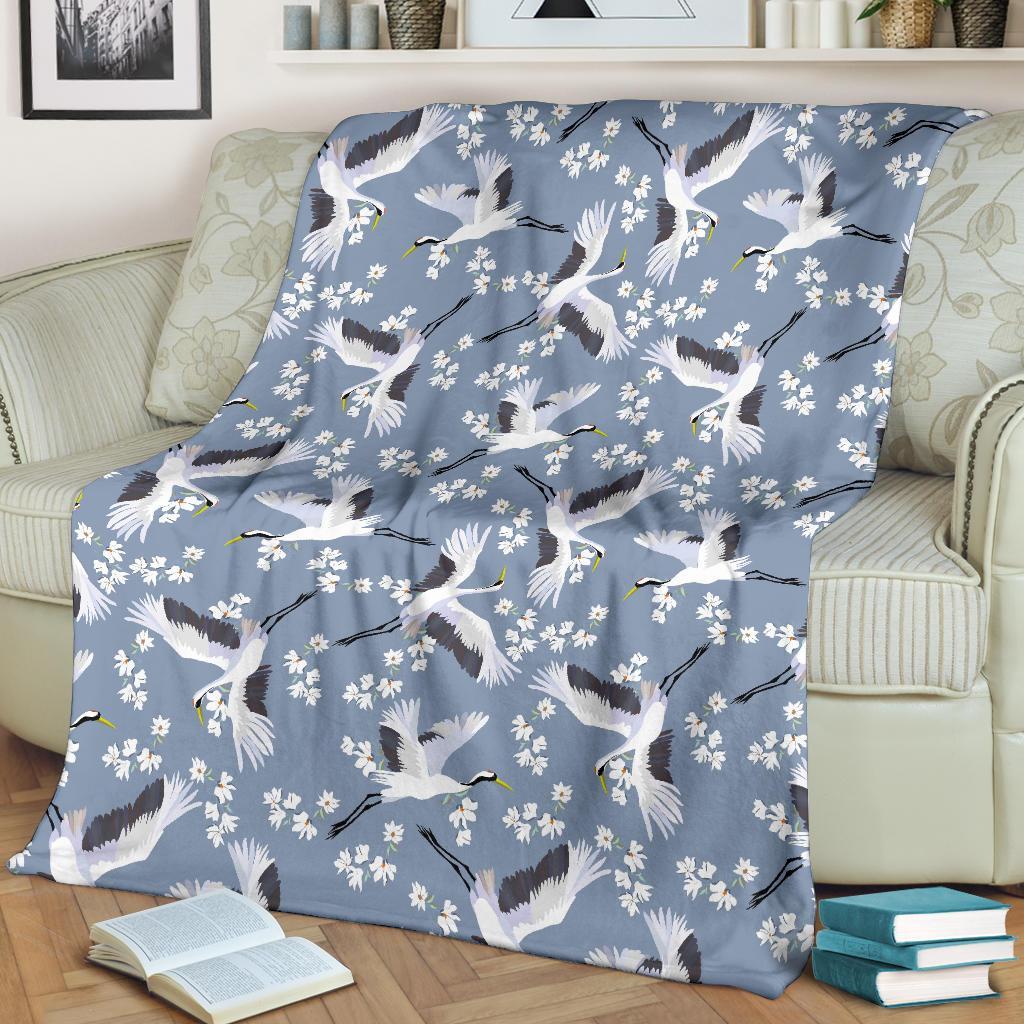 Heron Floral Pattern Print Blanket-grizzshop