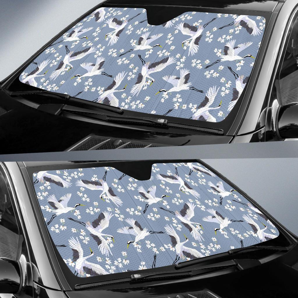 Heron Floral Pattern Print Car Sun Shade-grizzshop
