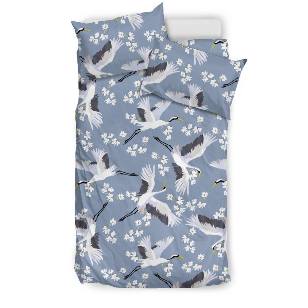 Heron Floral Pattern Print Duvet Cover Bedding Set-grizzshop