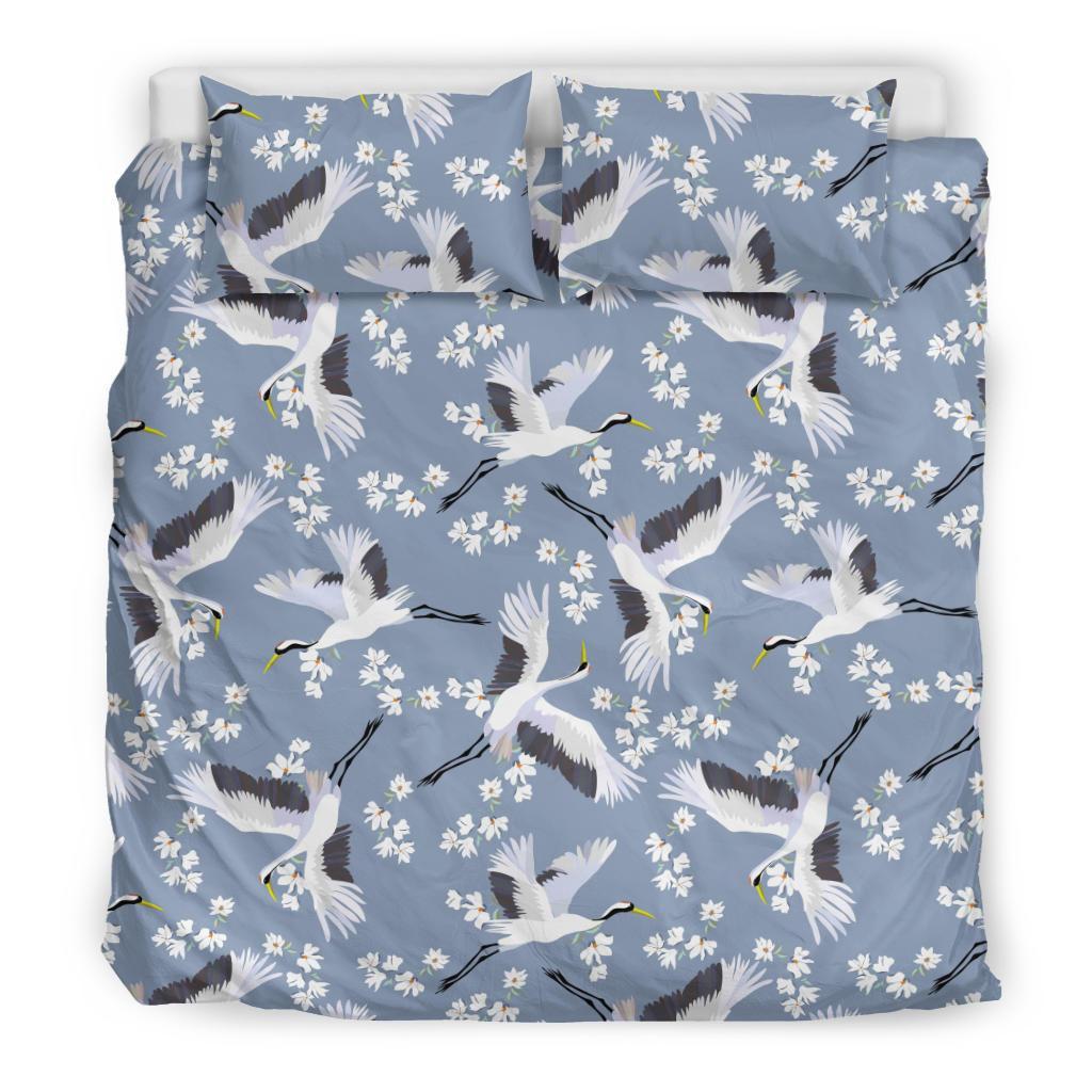 Heron Floral Pattern Print Duvet Cover Bedding Set-grizzshop