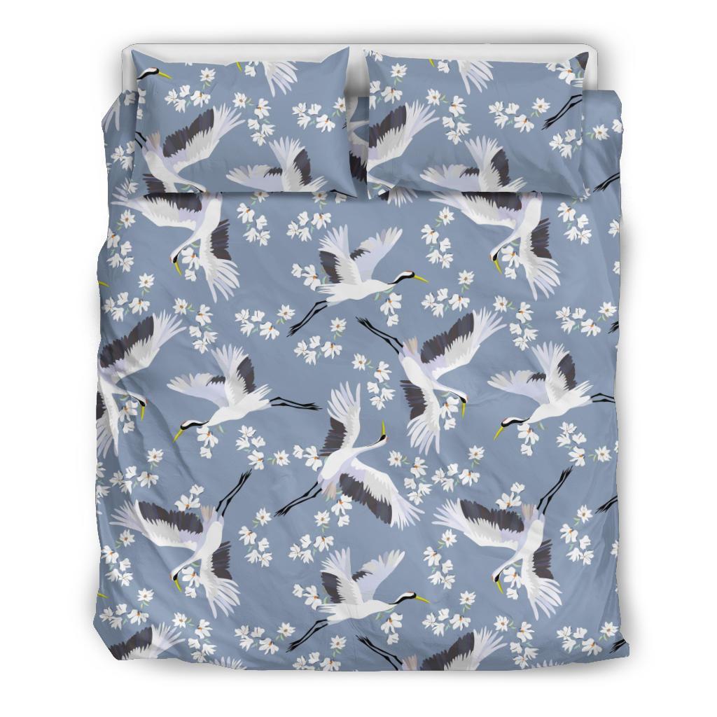 Heron Floral Pattern Print Duvet Cover Bedding Set-grizzshop