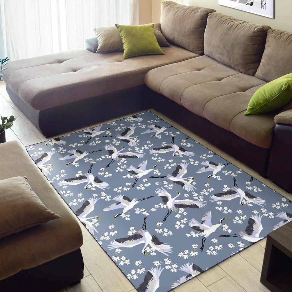 Heron Floral Pattern Print Floor Mat-grizzshop