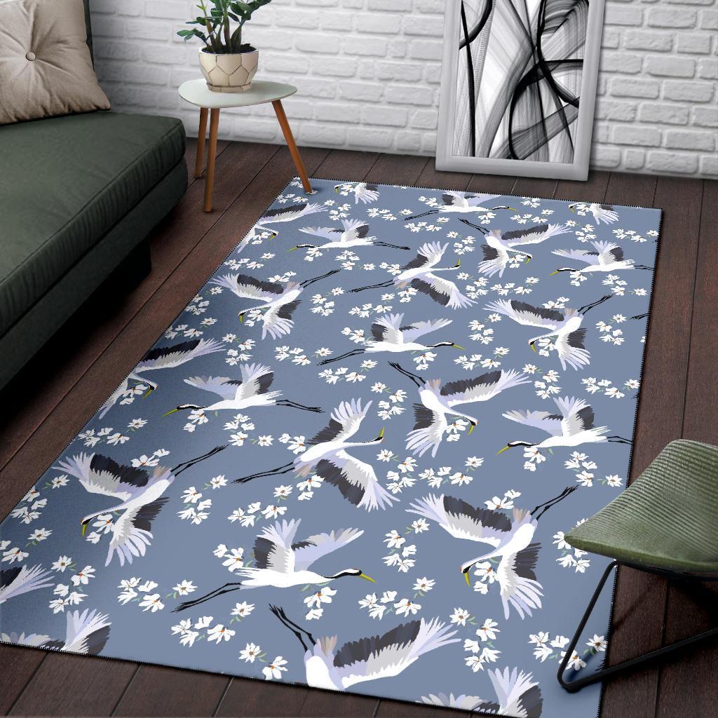 Heron Floral Pattern Print Floor Mat-grizzshop