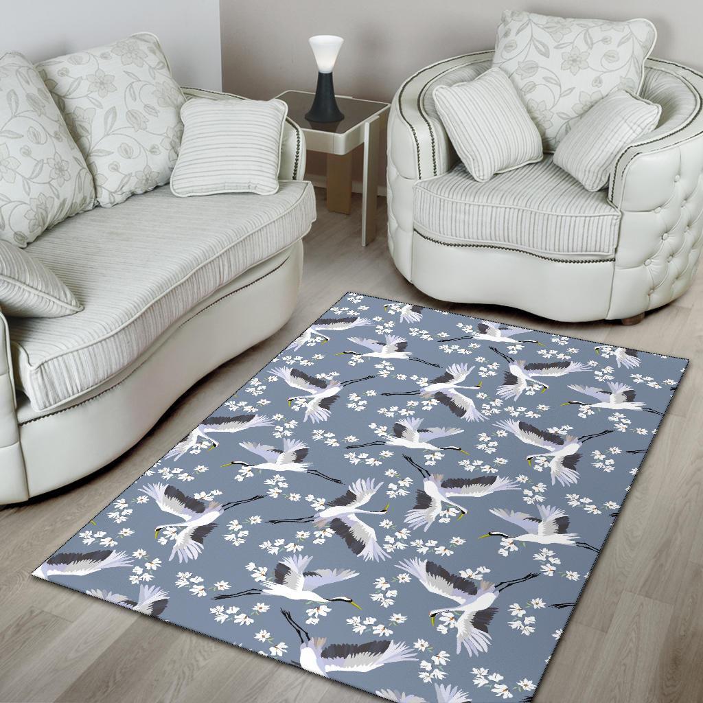 Heron Floral Pattern Print Floor Mat-grizzshop