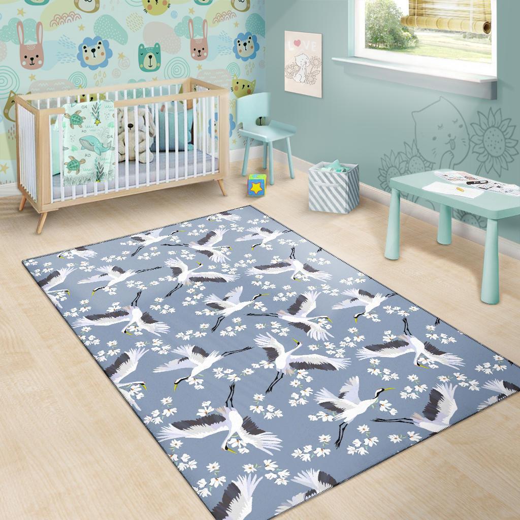 Heron Floral Pattern Print Floor Mat-grizzshop