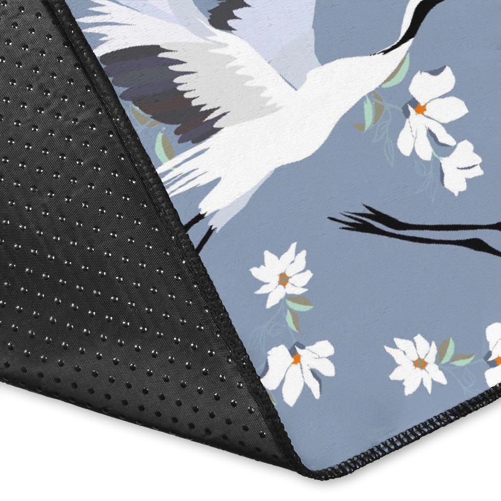 Heron Floral Pattern Print Floor Mat-grizzshop