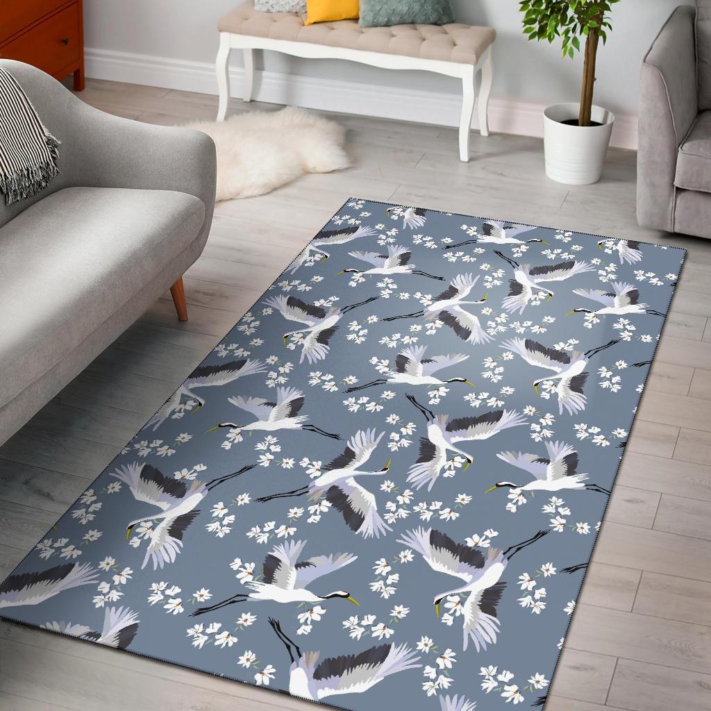 Heron Floral Pattern Print Floor Mat-grizzshop