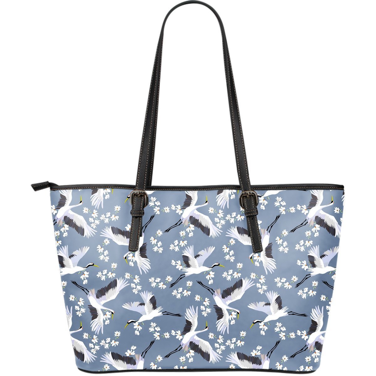 Heron Floral Pattern Print Leather Tote Bag-grizzshop