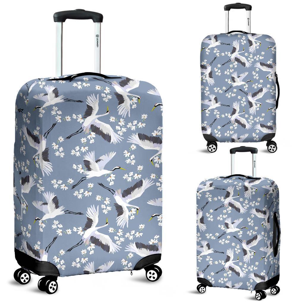 Heron Floral Pattern Print Luggage Cover Protector-grizzshop