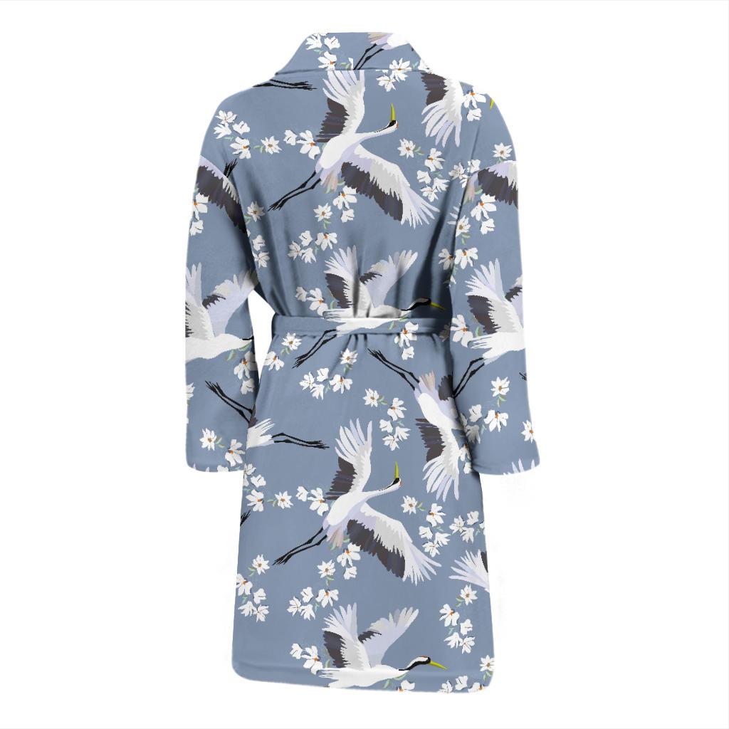 Heron Floral Pattern Print Men Long Robe-grizzshop