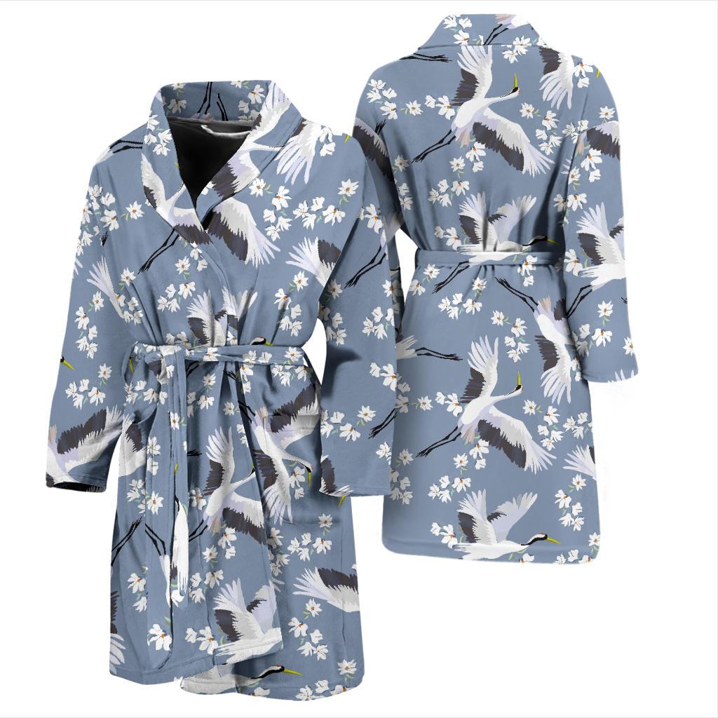 Heron Floral Pattern Print Men Long Robe-grizzshop