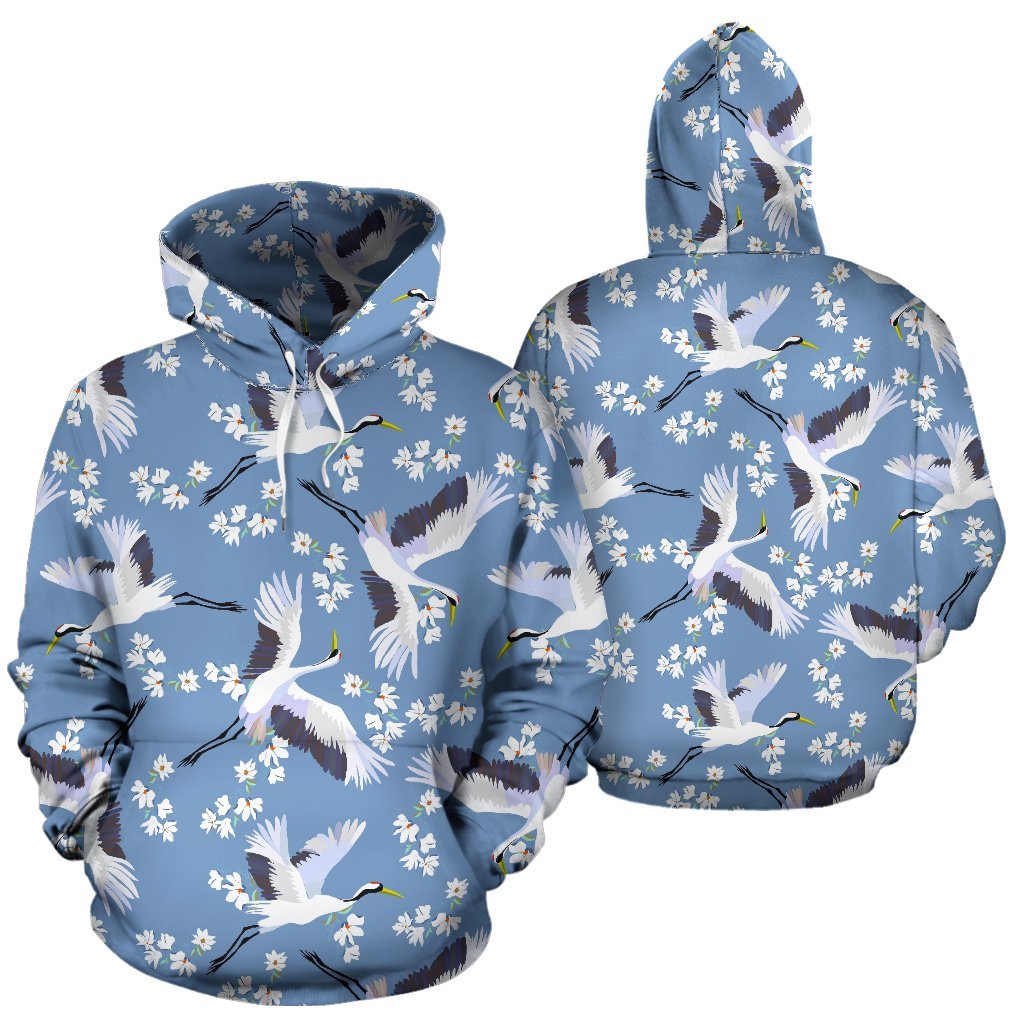 Heron Floral Pattern Print Men Women Pullover Hoodie-grizzshop