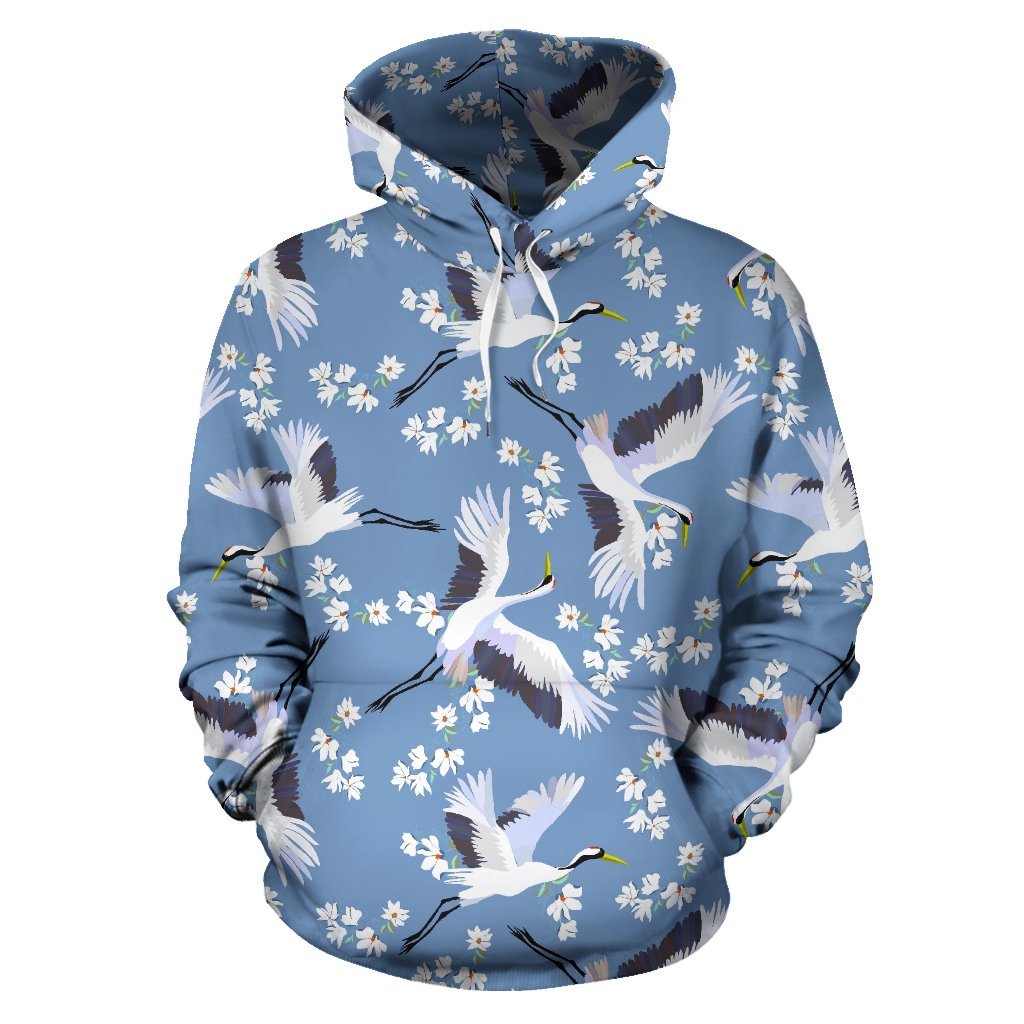 Heron Floral Pattern Print Men Women Pullover Hoodie-grizzshop
