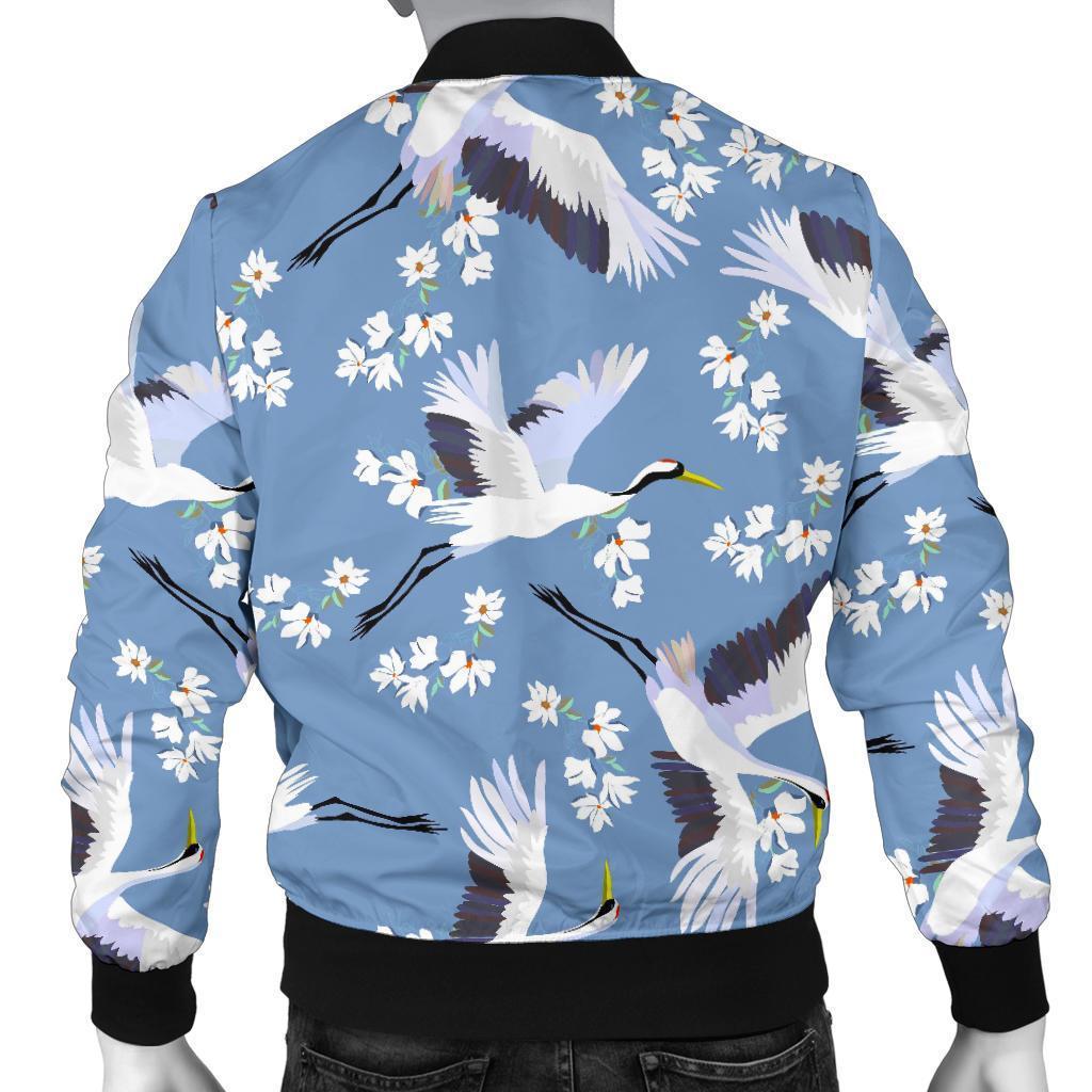 Heron Floral Pattern Print Men's Bomber Jacket-grizzshop