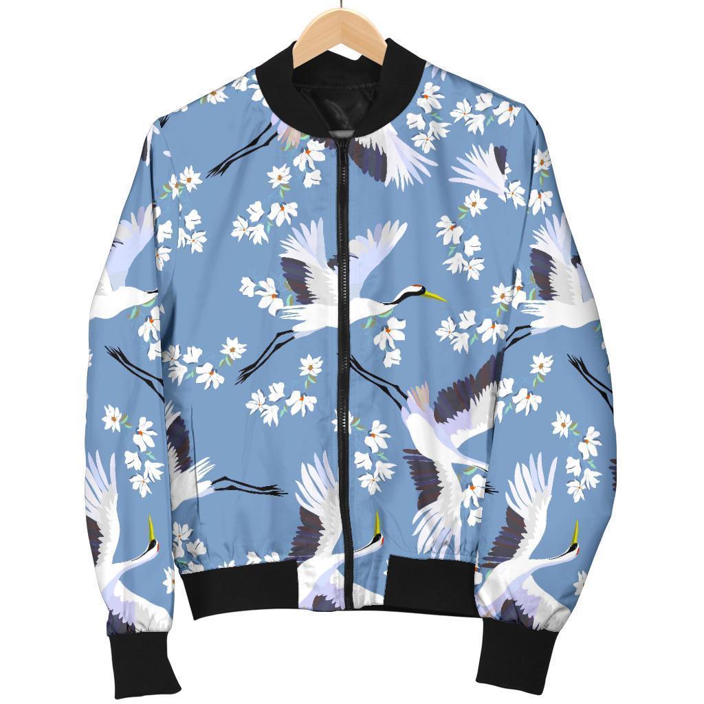 Heron Floral Pattern Print Men's Bomber Jacket-grizzshop