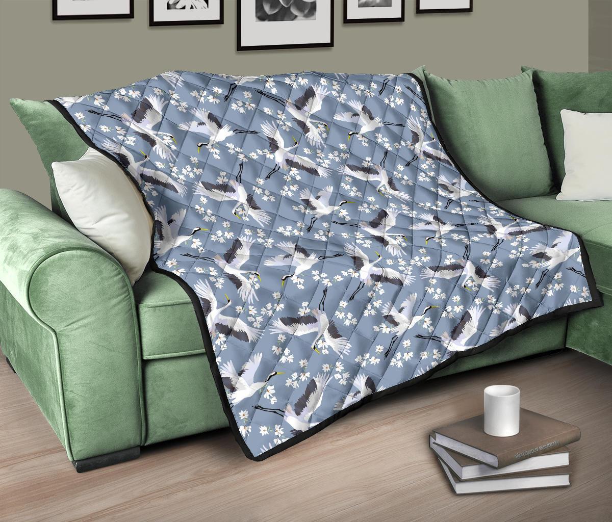 Heron Floral Pattern Print Quilt-grizzshop