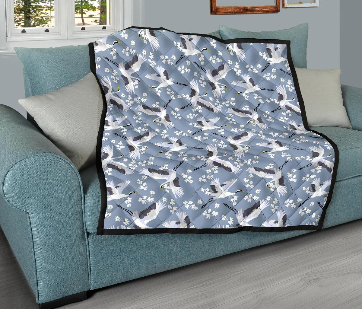 Heron Floral Pattern Print Quilt-grizzshop