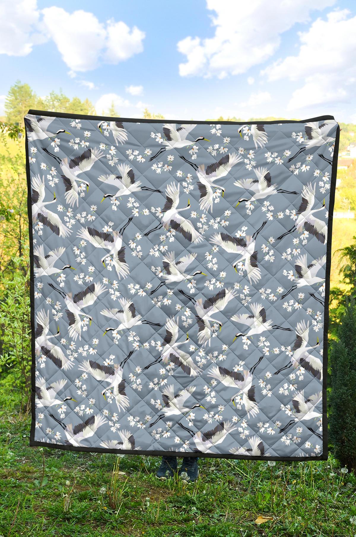 Heron Floral Pattern Print Quilt-grizzshop