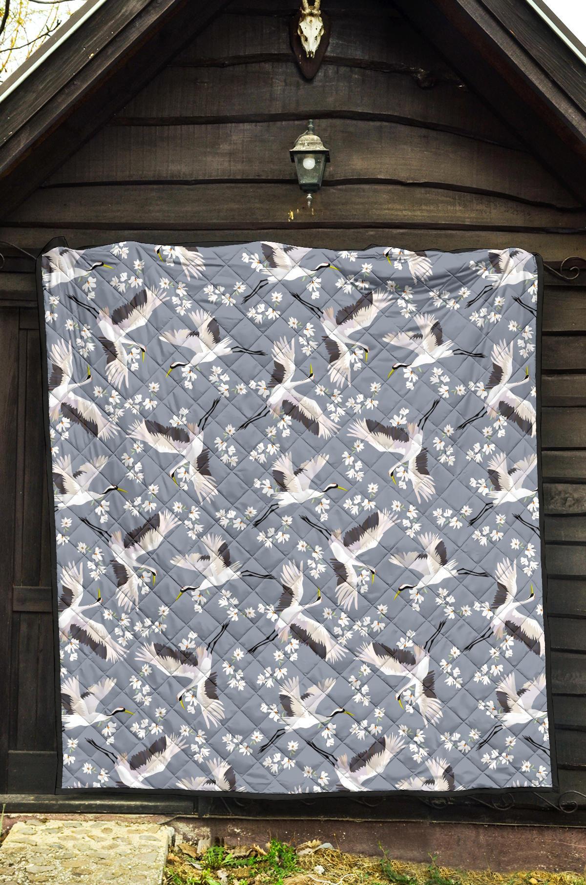 Heron Floral Pattern Print Quilt-grizzshop