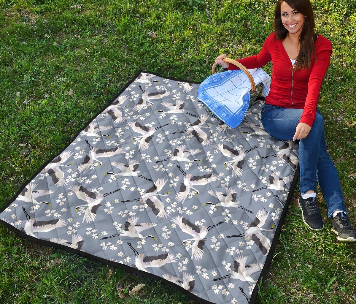 Heron Floral Pattern Print Quilt-grizzshop