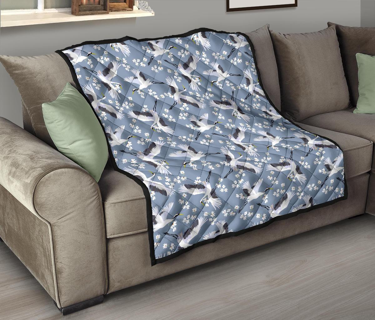 Heron Floral Pattern Print Quilt-grizzshop