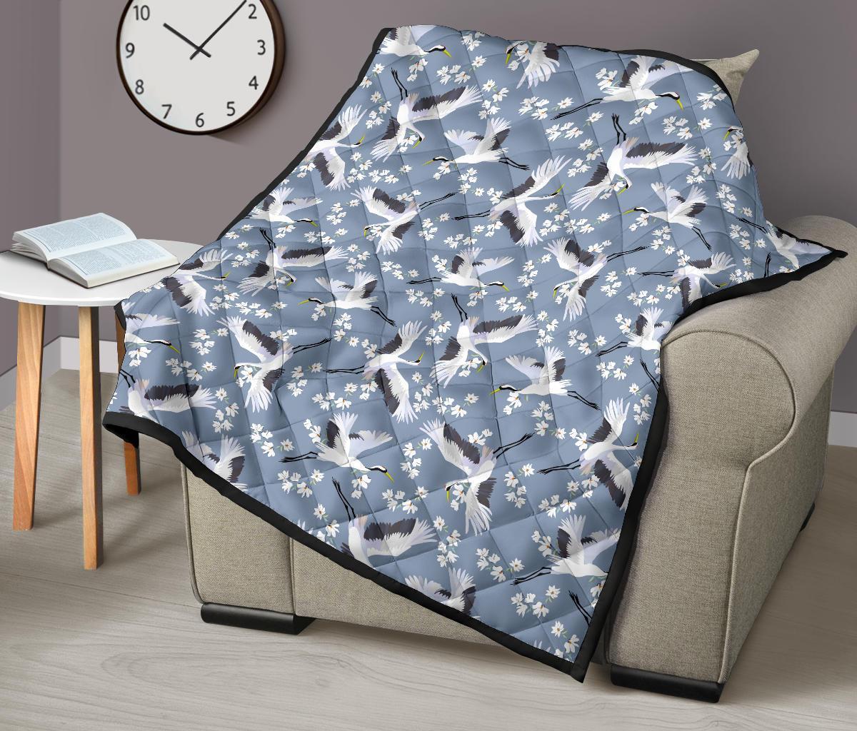 Heron Floral Pattern Print Quilt-grizzshop