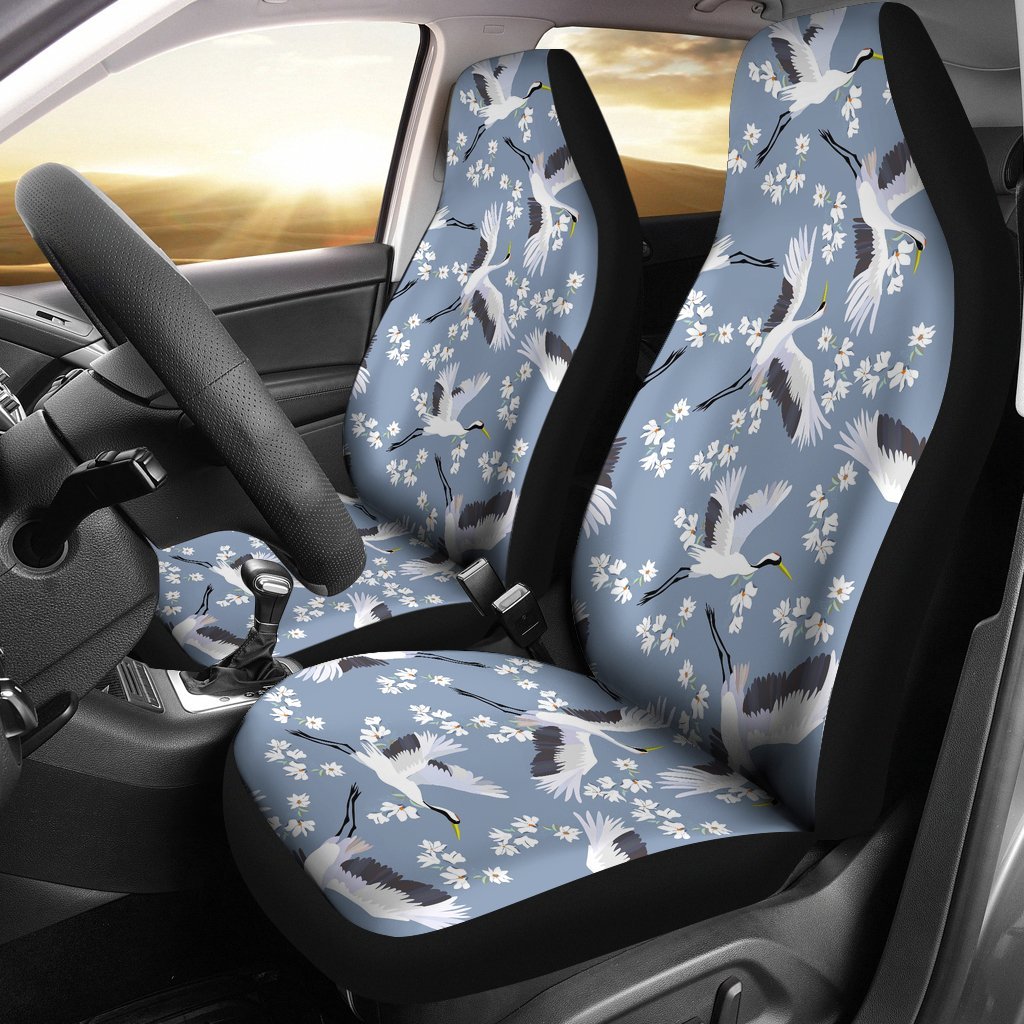 Heron Floral Pattern Print Universal Fit Car Seat Covers-grizzshop