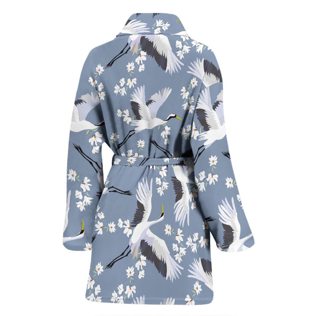 Heron Floral Pattern Print Women Long Robe-grizzshop