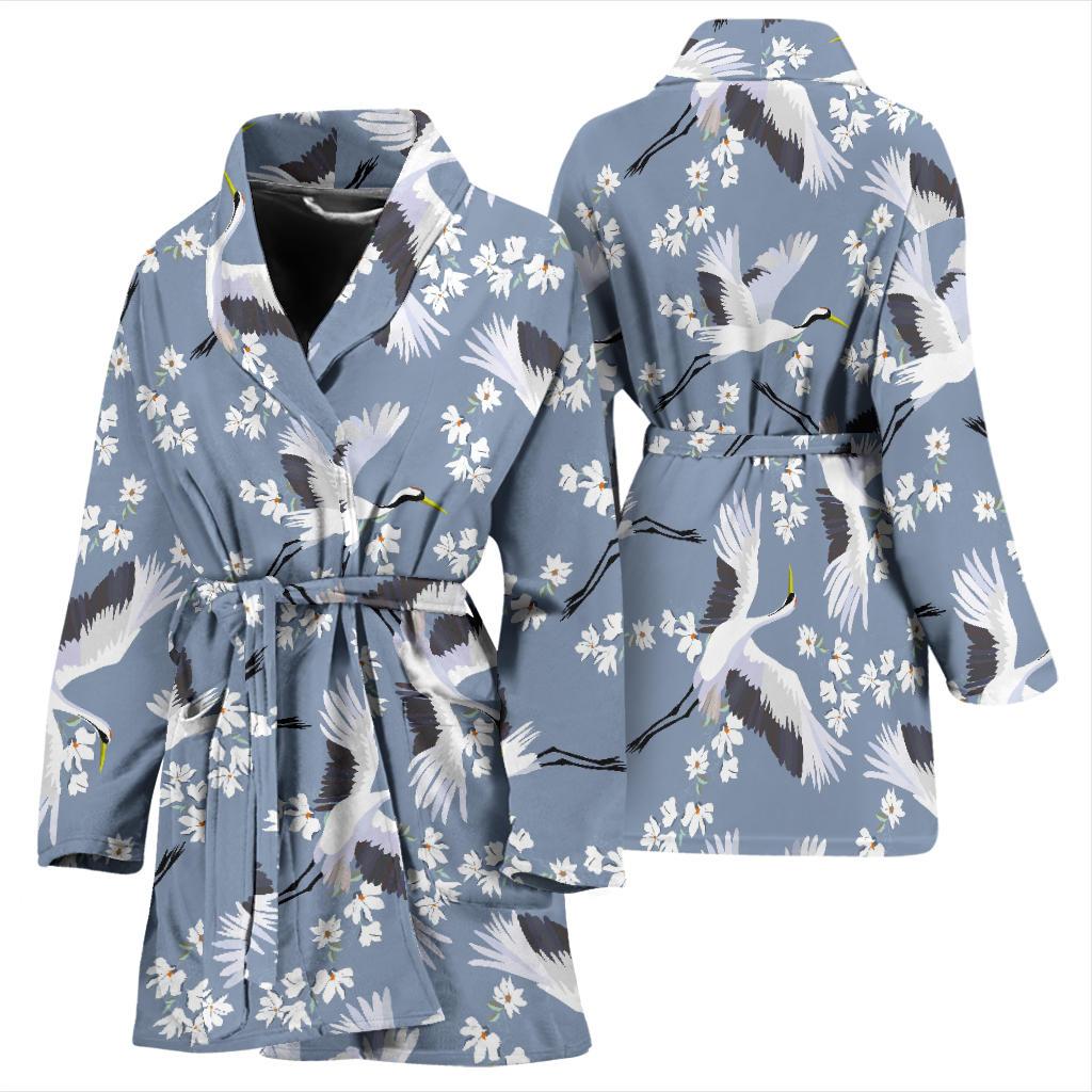 Heron Floral Pattern Print Women Long Robe-grizzshop