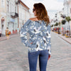 Heron Floral Pattern Print Women Off Shoulder Sweatshirt-grizzshop