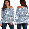 Heron Floral Pattern Print Women Off Shoulder Sweatshirt-grizzshop