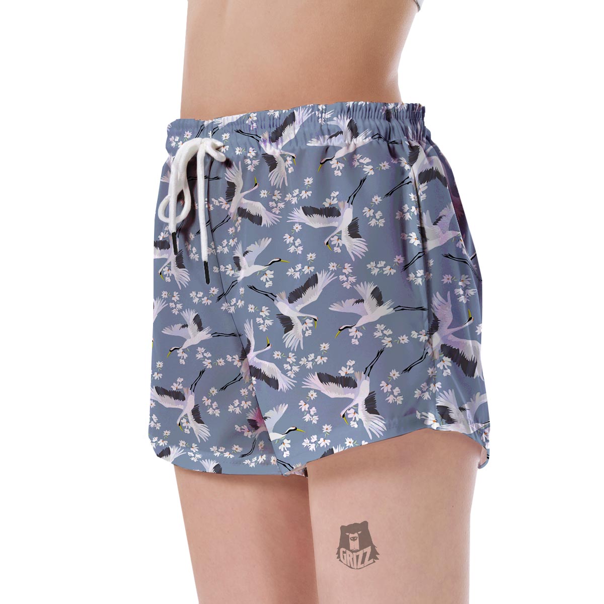 Heron Floral Pattern Print Women's Shorts-grizzshop