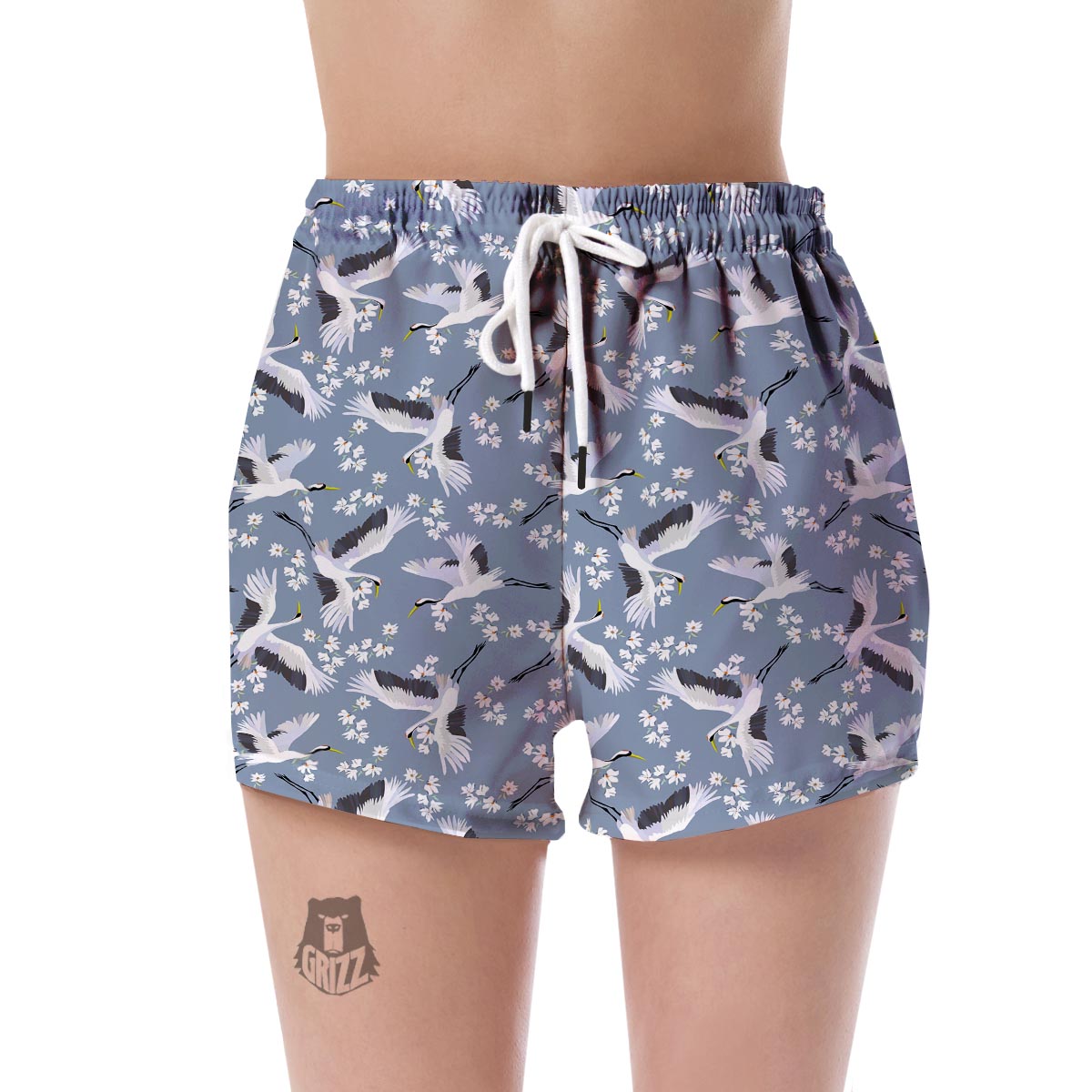 Heron Floral Pattern Print Women's Shorts-grizzshop