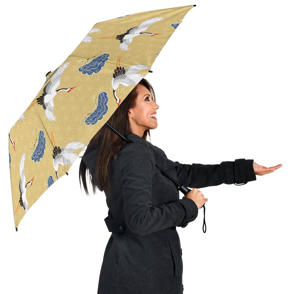 Heron Japanese Pattern Print Automatic Foldable Umbrella-grizzshop