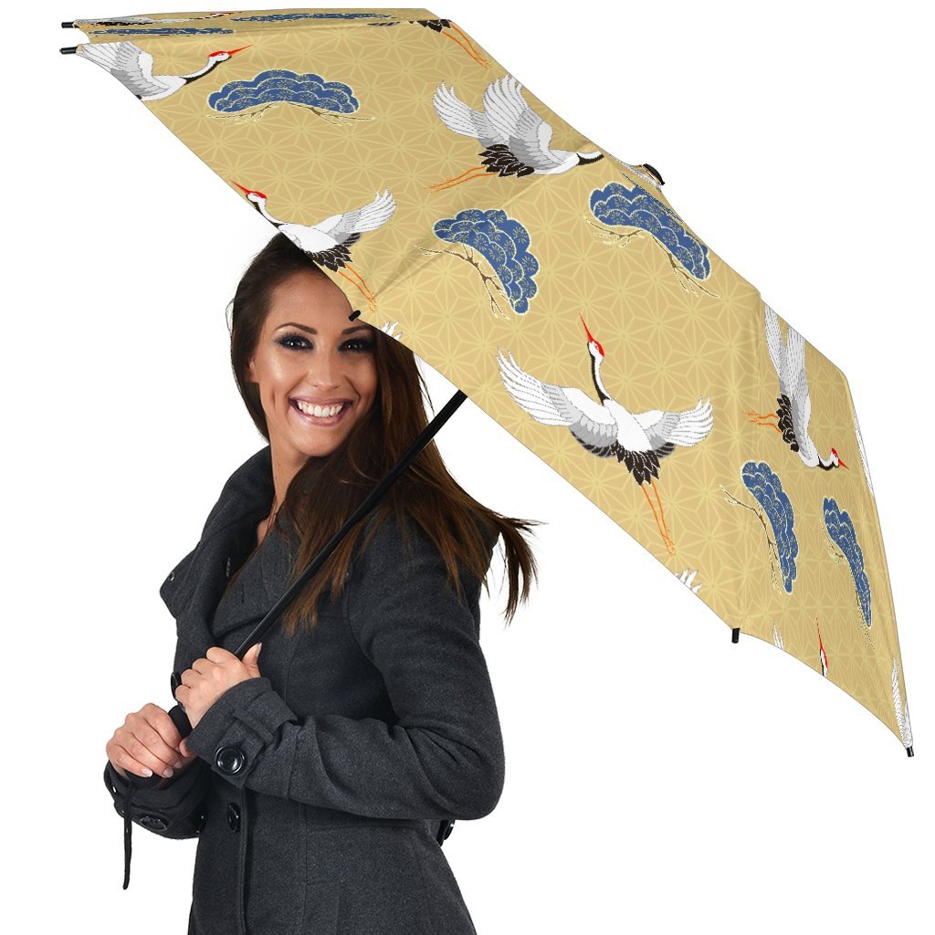 Heron Japanese Pattern Print Automatic Foldable Umbrella-grizzshop