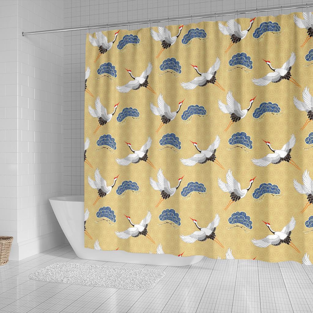 Heron Japanese Pattern Print Bathroom Shower Curtain-grizzshop