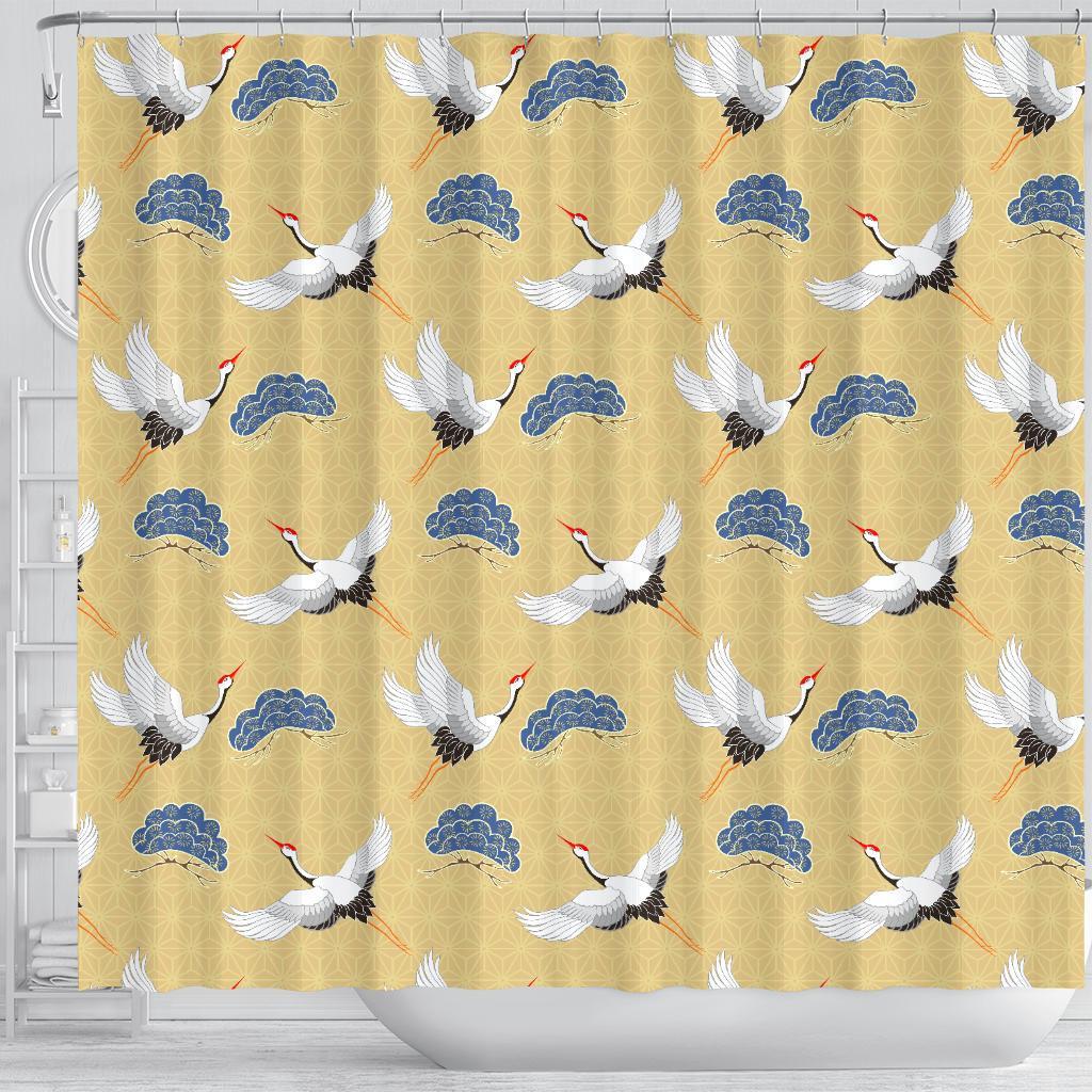 Heron Japanese Pattern Print Bathroom Shower Curtain-grizzshop