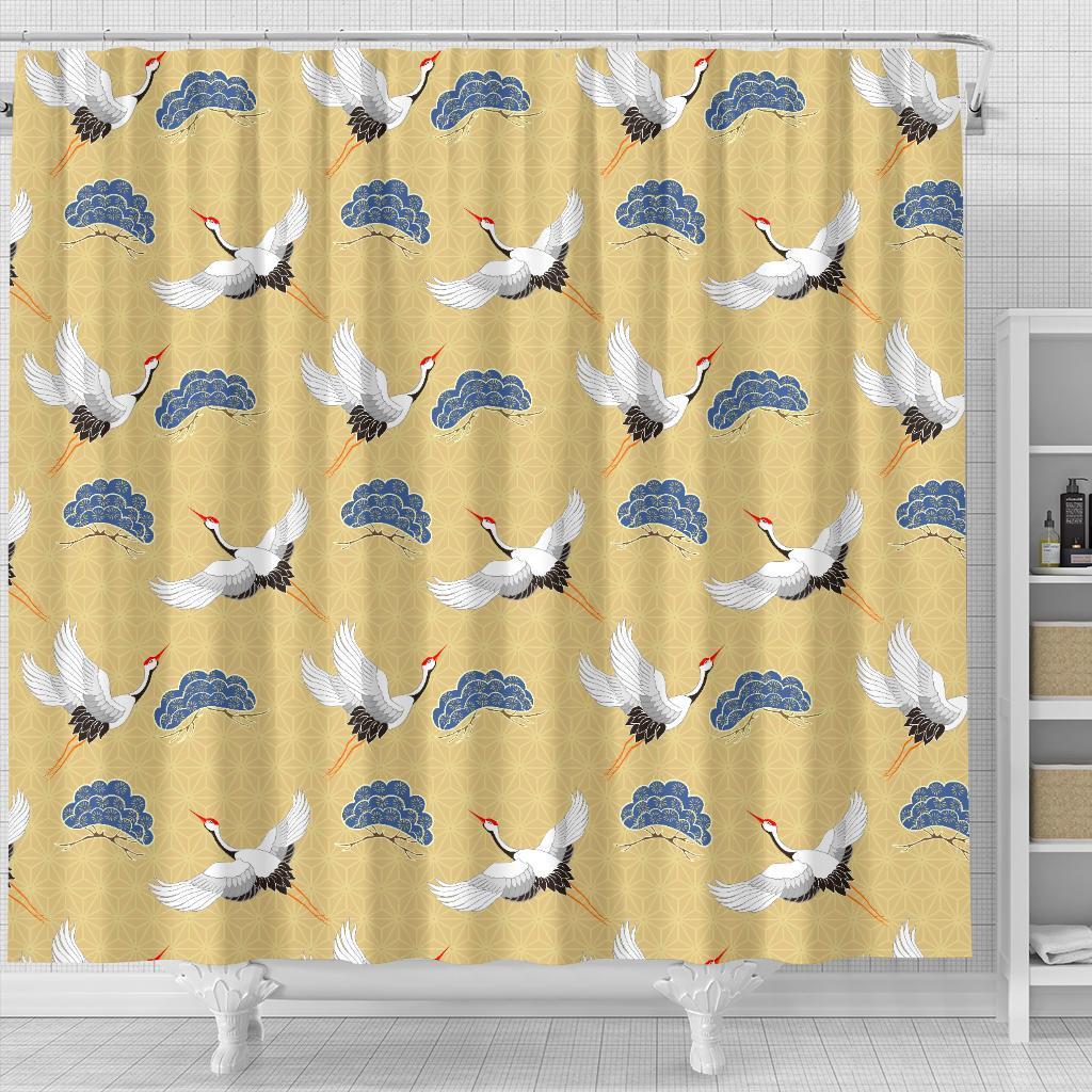 Heron Japanese Pattern Print Bathroom Shower Curtain-grizzshop