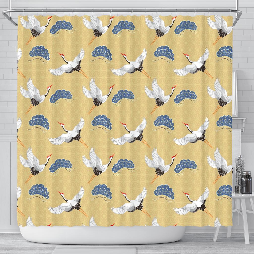 Heron Japanese Pattern Print Bathroom Shower Curtain-grizzshop