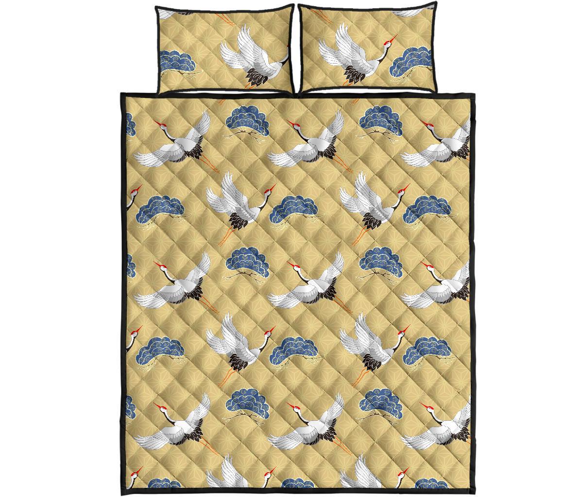 Heron Japanese Pattern Print Bed Set Quilt-grizzshop