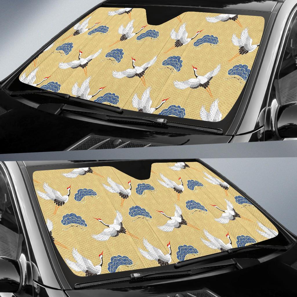 Heron Japanese Pattern Print Car Sun Shade-grizzshop