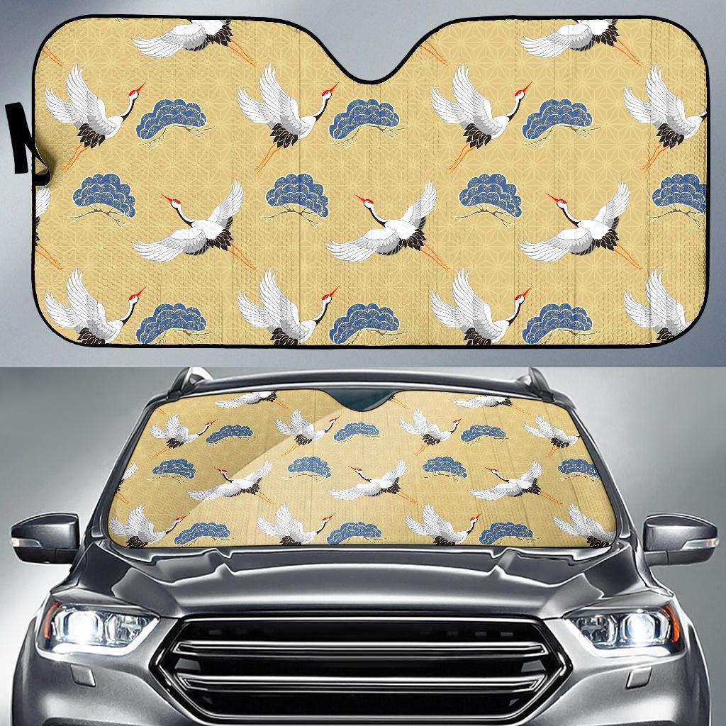 Heron Japanese Pattern Print Car Sun Shade-grizzshop
