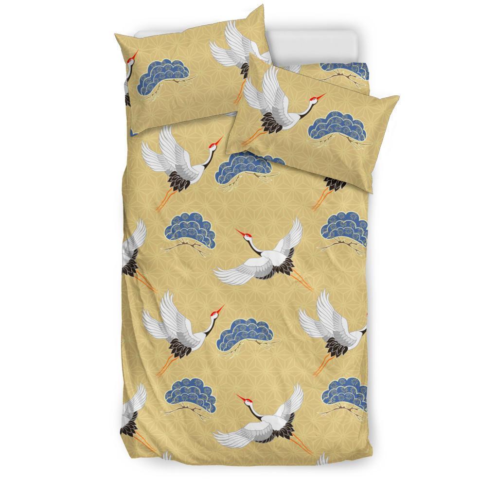 Heron Japanese Pattern Print Duvet Cover Bedding Set-grizzshop