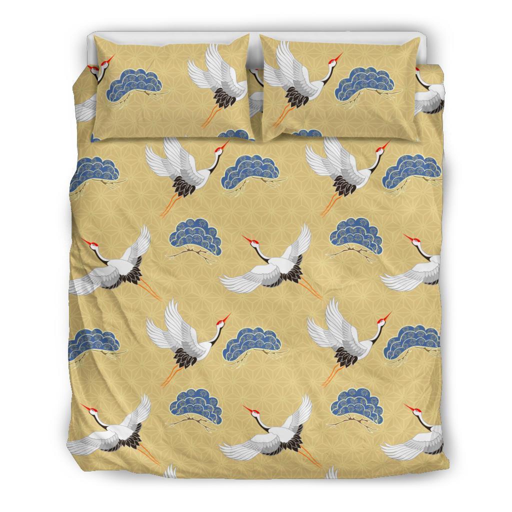 Heron Japanese Pattern Print Duvet Cover Bedding Set-grizzshop