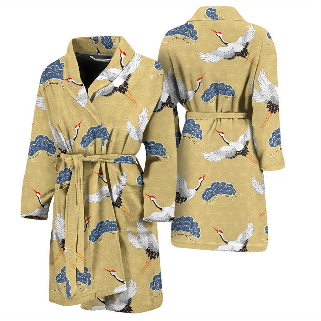 Heron Japanese Pattern Print Men Long Robe-grizzshop