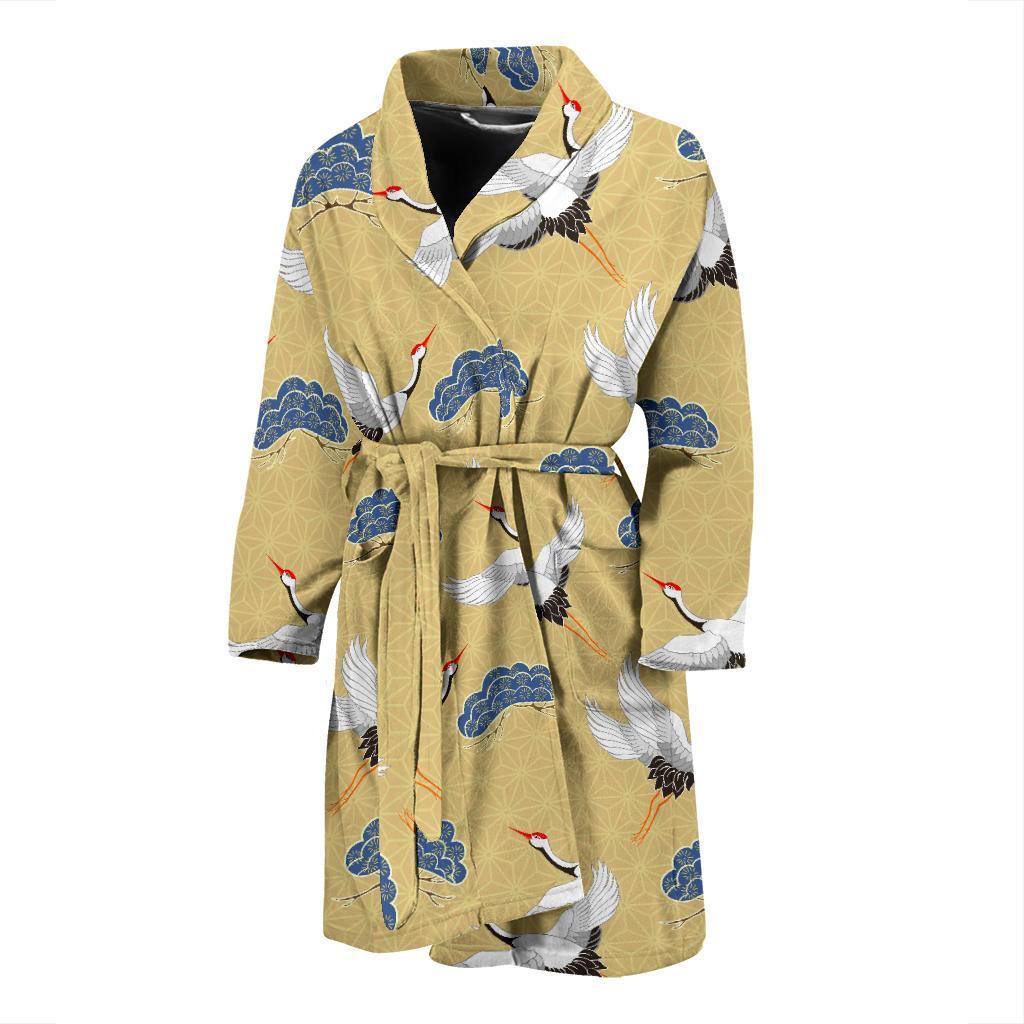 Heron Japanese Pattern Print Men Long Robe-grizzshop