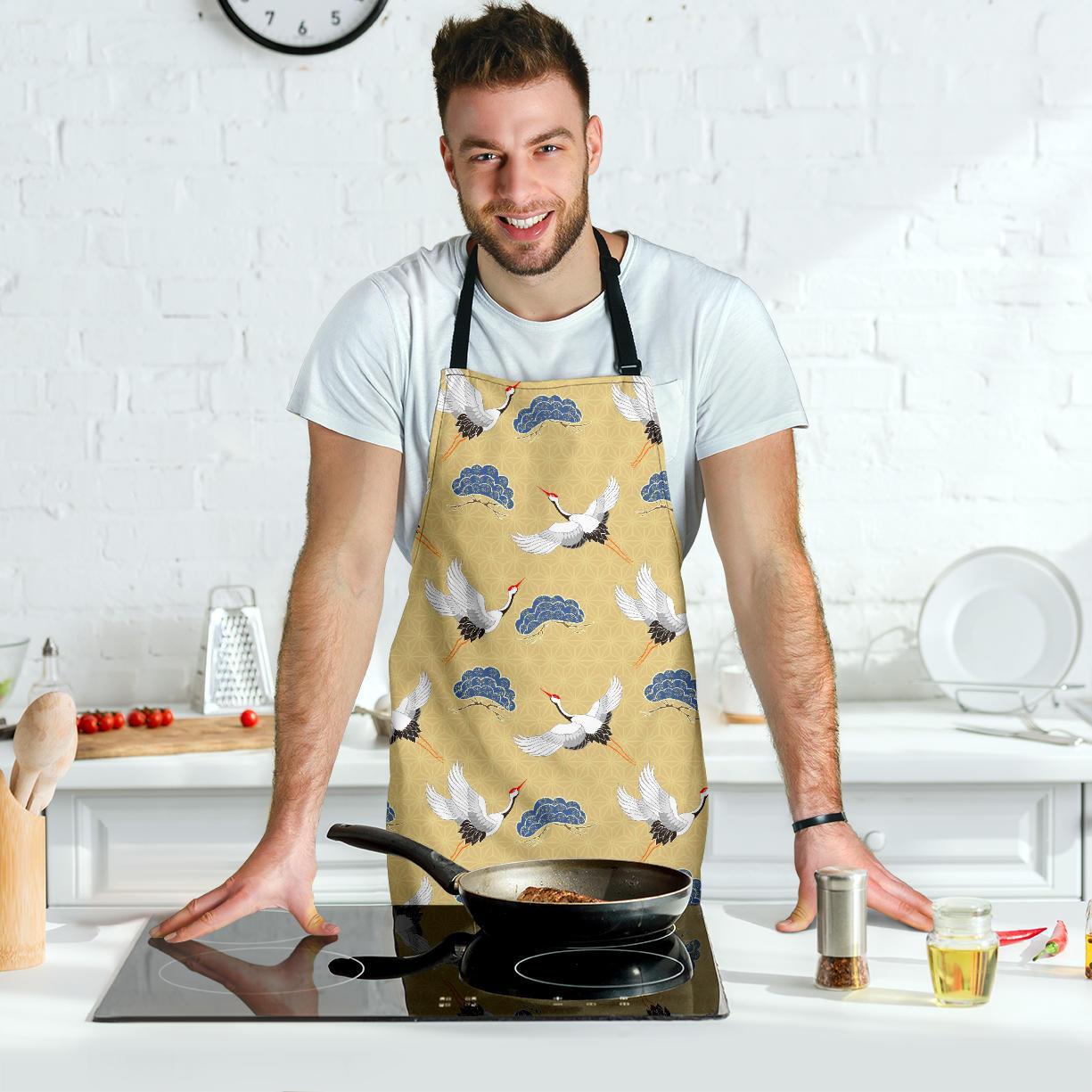 Heron Japanese Pattern Print Men's Apron-grizzshop