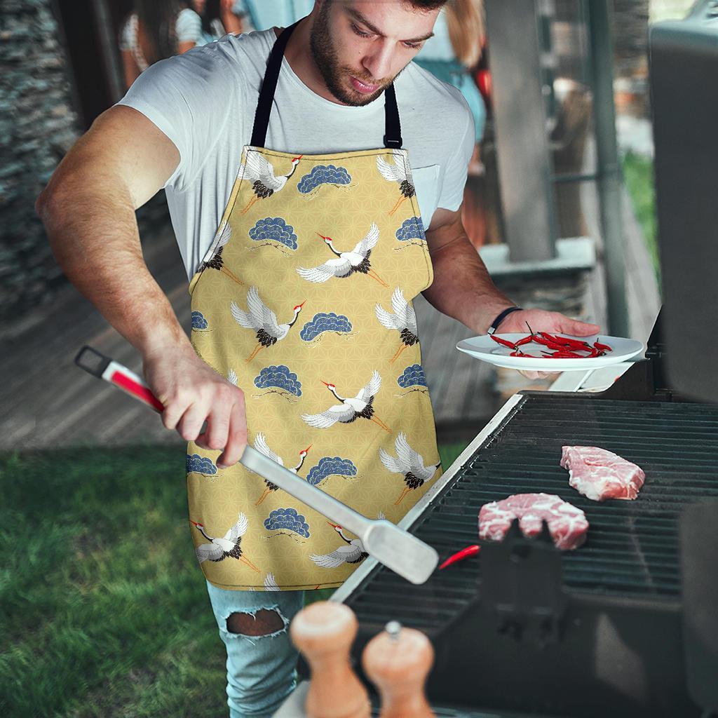 Heron Japanese Pattern Print Men's Apron-grizzshop